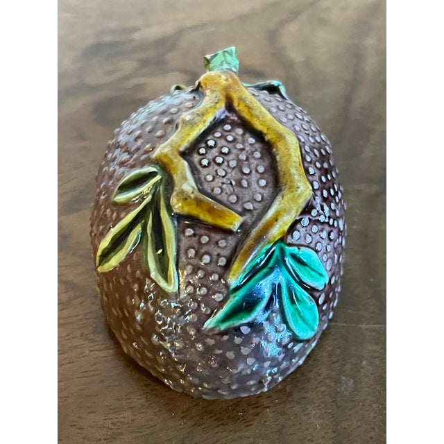 Antique 19th century Chinese porcelain salt cellar in the form of a lychee nut with branch handle. Naturalistically molded...