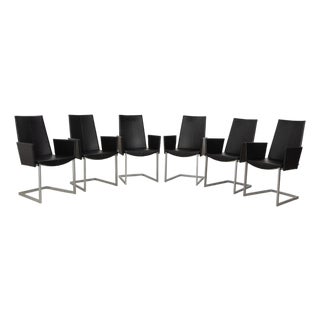 Black Leather and Metal Cantilever Chairs from KFF, Set of 6 For Sale