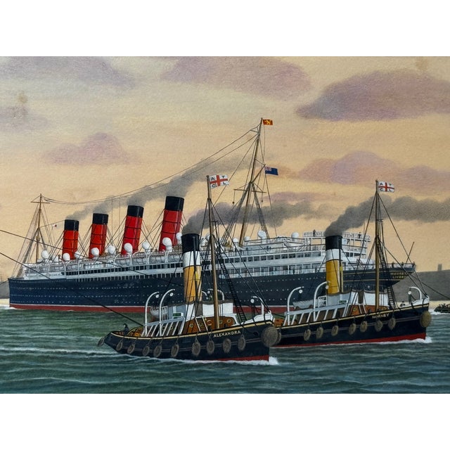 Sisters of the Mersey RMS Lusitania & RMS Mauretania Nautical Masterpiece Painting Framed C2015 For Sale - Image 16 of 18