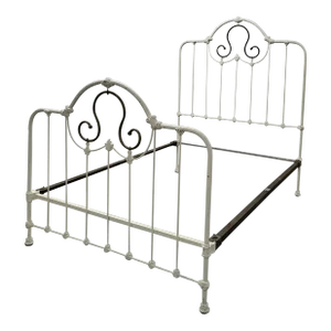 Late 19th Century Antique White Painted Iron and Brass Full Size Bed