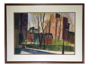 Joseph Barber, City Street Scene, Watercolor and Pastel on Paper, Signed