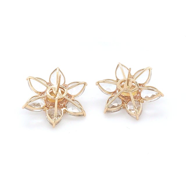 Opal, Diamond and Prasiolite Flower Earrings in 14ct Yellow Gold - Fei Liu, Pair For Sale - Image 4 of 5