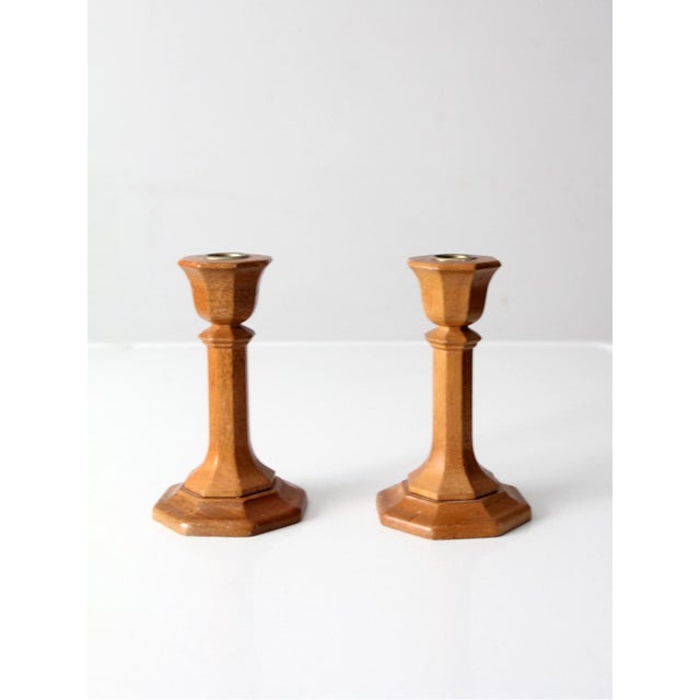 Vintage Wooden Candlestick Holders Pair For Sale - Image 4 of 9