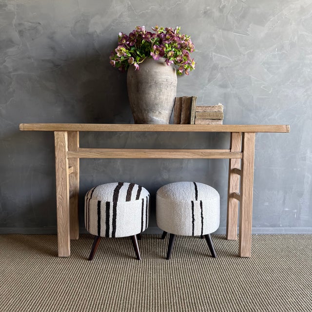 Size 17″ x 18″ h / Leg H 6.5″ These vintage Turkish rug ottomans brings warmth, texture, and soul into your home. Made...