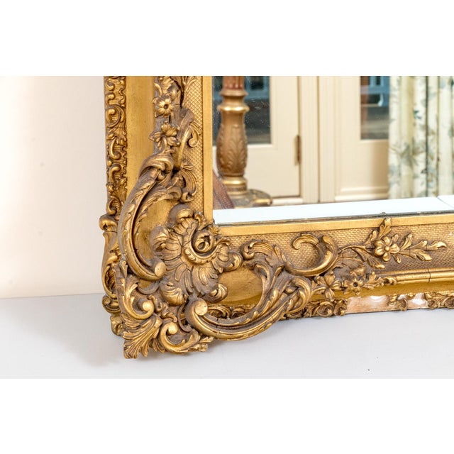 Large Victorian Rococo Revival Giltwood Wall Mirror, C. 1880, Ornately Carved Louis XV Style For Sale - Image 9 of 11