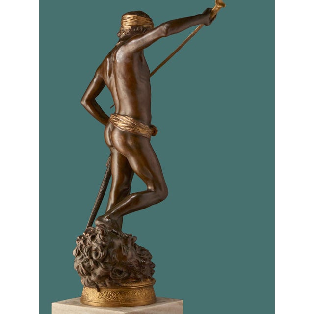 Metal Anthonin Mercié & Barbedienne, David Against Goliath, 1800s, Bronze on Marble For Sale - Image 7 of 15