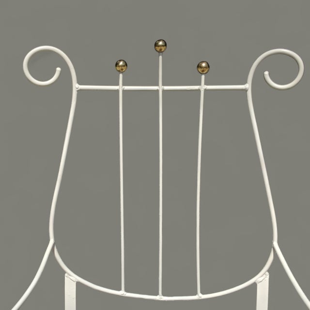 Late 20th Century Vintage Neoclassical Metal Lyre Arm Chair With Leopard Seat Cushion For Sale - Image 5 of 12
