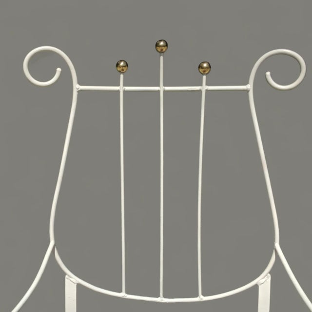 Late 20th Century Vintage White Wrought Iron Lyre Arm Chair With Leopard Seat Cushion For Sale - Image 5 of 12