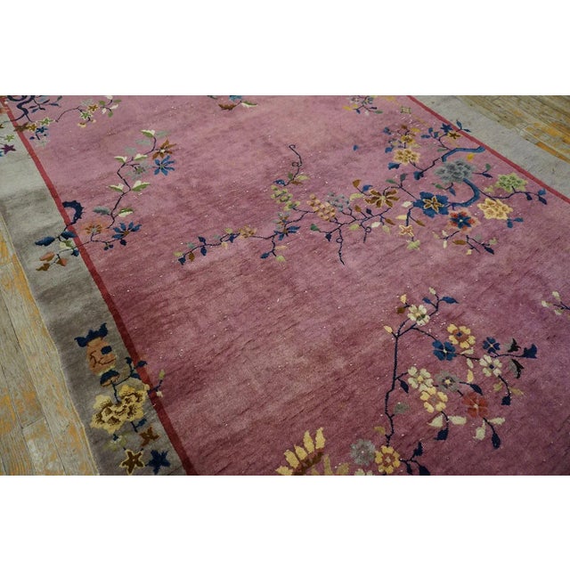 1920s 1920s Purple Floral Antique Chinese Art Deco Carpet 6' X 8'10" Handknotted Wool Rug For Sale - Image 5 of 15