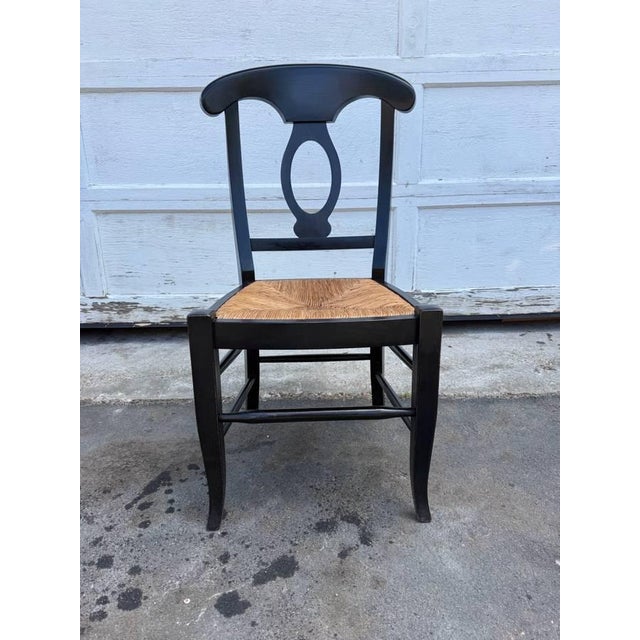 Pottery Barn Napoleon Black Painted Rush Seat Modern Dining Chairs- Set of 4 For Sale - Image 16 of 18