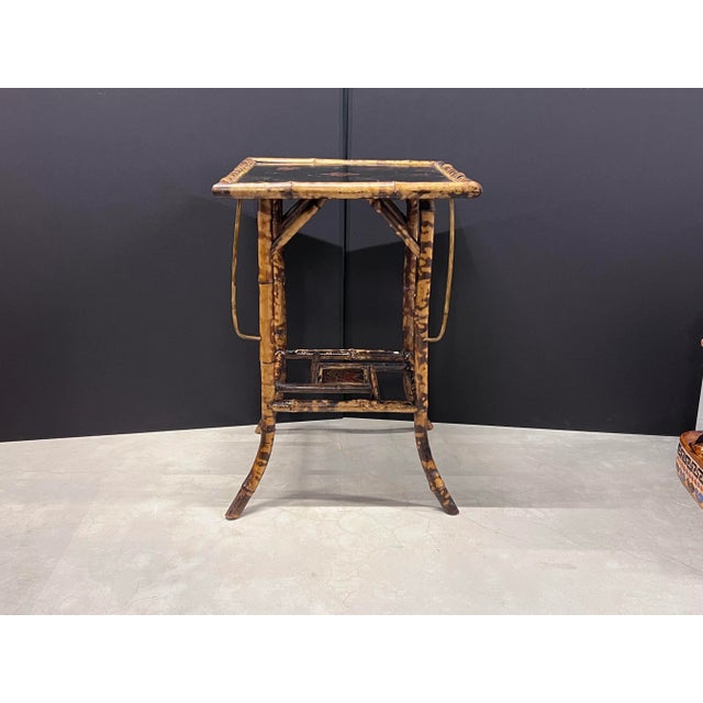 Paint Mid Century Vintage Two Tiered Tortoise Bamboo Table With Lacquer Top and Additional Vertical Corner Pieces For Sale - Image 7 of 7