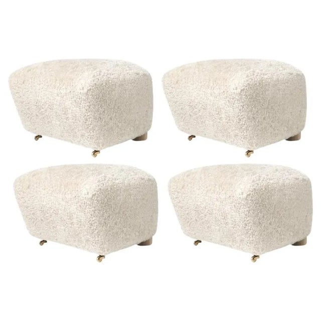White Off White Natural Oak Sheepskin the Tired Man Footstools by Lassen, Set of 4 For Sale - Image 8 of 8