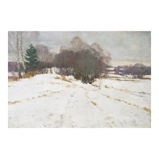 Winter Impressionism Oil Painting, Ukrainian Art 1951 For Sale