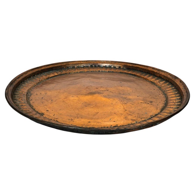 Early 20th Century Large Antique Hand-Hammered Copper Tray with Fluted Border, 22 Inch For Sale - Image 5 of 17