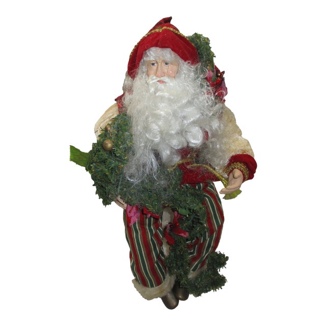 Vintage Victorian Christmas Mantel Santa Poseable With Garland 17" For Sale