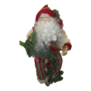 Vintage Victorian Christmas Mantel Santa Poseable With Garland 17"