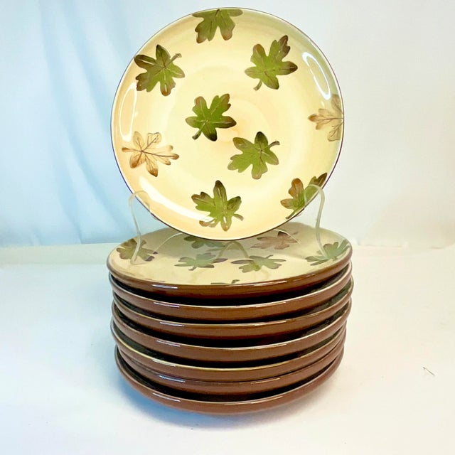 Pottery Barn 1990s Vintage Arts & Crafts Pottery Barn Harvest Salad Plates - Set of 8, Thanksgiving For Sale - Image 4 of 10