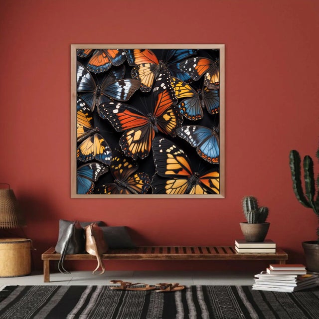 Colorful photograph of several butterflies together on a black background. Printed on 300gsm Archival Fine Art Paper.