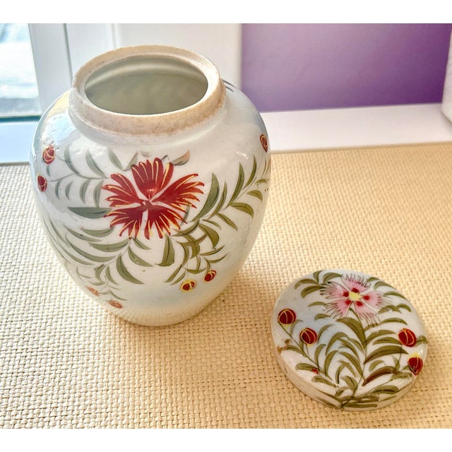 Mid 20th Century Mid Century Hand Painted Floral Lidded Jar For Sale - Image 5 of 14