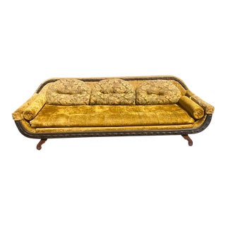 1960s Vintage Mid-Century Bohemian Floral Print Gold Tufted Sofa For Sale