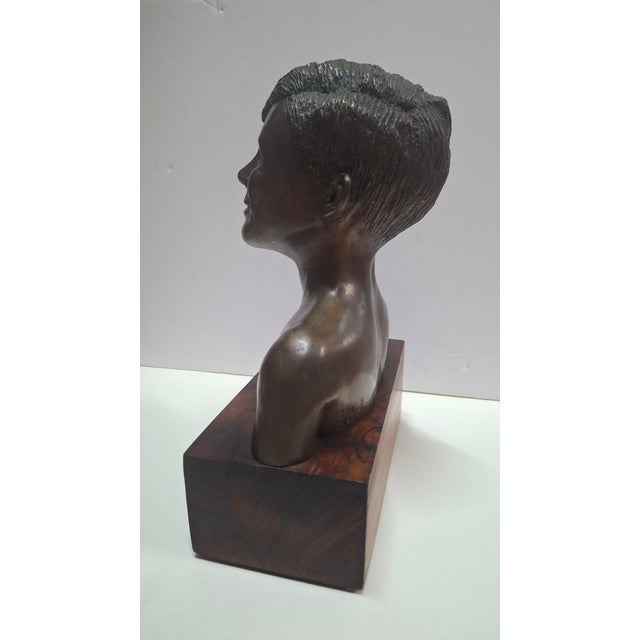 Rex Dietderich (American, 20th C.) "Frank, Age 14" Original Bronze Sculpture The walnut base measures 7" wide x 3.5" deep...