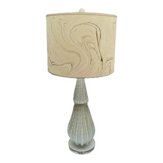 Vintage Mid-Century Murano Glass Lamp With Handmade Marbleized Shade and Herkemer Finial For Sale