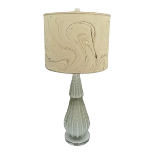 Vintage Mid-Century Murano Glass Lamp With Handmade Marbleized Shade and Herkemer Finial