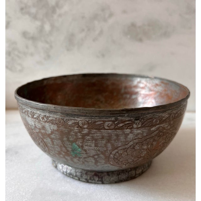 Boho Chic Vintage Carved Copper Bowl For Sale - Image 3 of 10