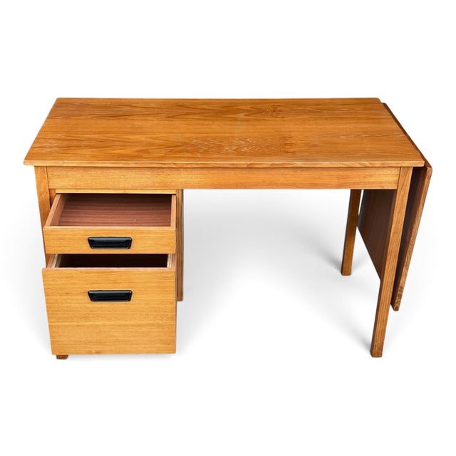 Brown Vintage Mid-Century Modern Expandable Drop-Leaf Teak Writing Desk For Sale - Image 8 of 13