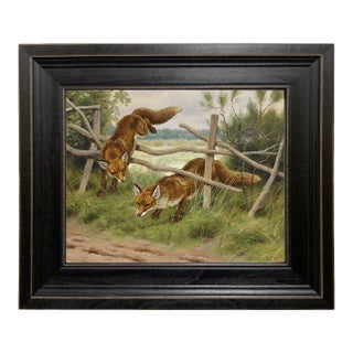 "Fox Hunting" Contemporary Reproduction Print on Canvas After George Frederic Rotig, Framed 11-1/2" X 13-1/2". For Sale