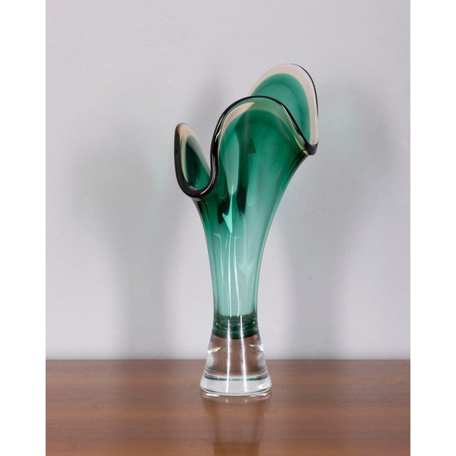 Vintage Sommerso Vase in Green Murano Glass by V.A.C. Cimarosti & Pinzan, 1960s For Sale - Image 10 of 10