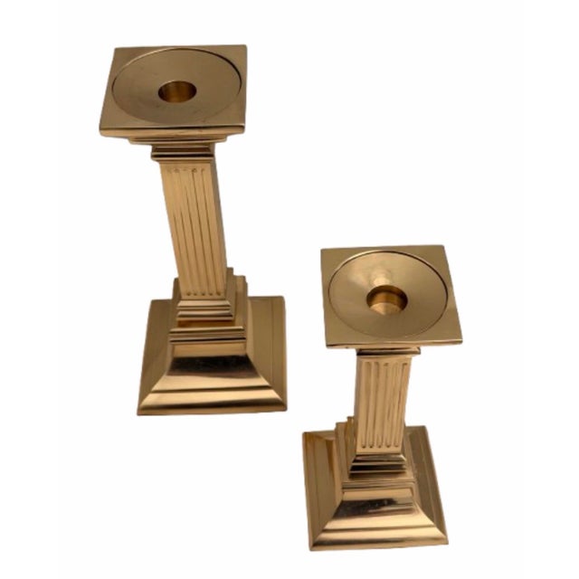 Metal 20th Century MCM Polished Brass Candle Holders - A Pair For Sale - Image 7 of 10