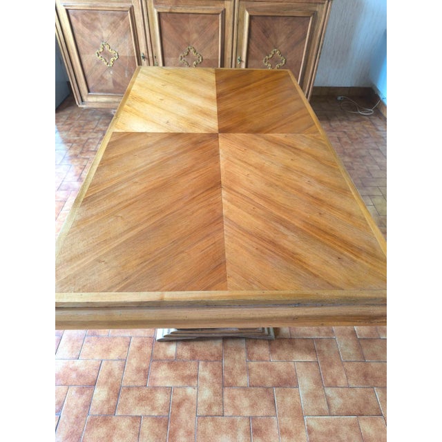 1950s Vintage Walnut Extendable Dining Table with Lyre Legs, 1958 For Sale - Image 5 of 9