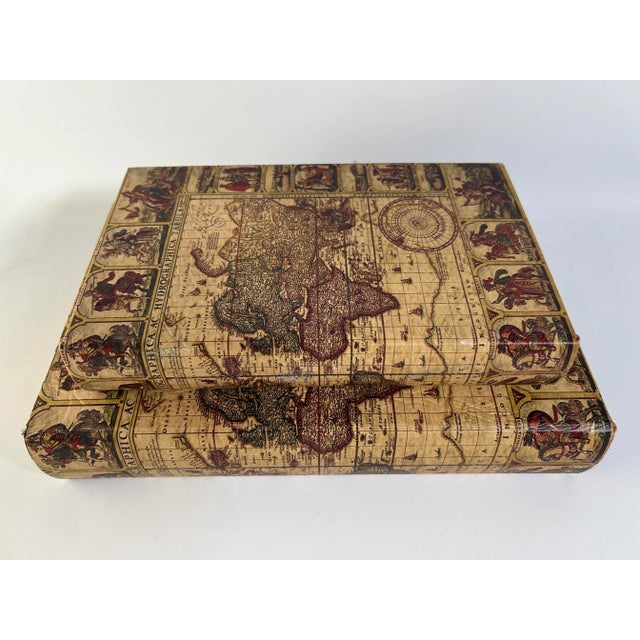 Traditional 2020s Vintage Decorative Faux Leather Book Boxes, Juvale's Antique Stackable Book Storage in Map Design - 2 Pieces For Sale - Image 3 of 6