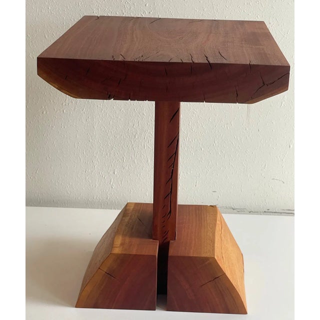 Handcrafted Wooden Pedestal End or Side Table | 1980s Rustic For Sale - Image 10 of 10