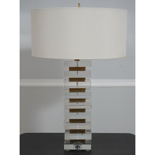Modern 1990s Modern Design Glass and Brass Decorator Table Lamps - a Pair For Sale - Image 3 of 10