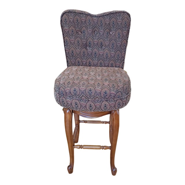 Anavilhanas Style Tufted Tapestry Swivel Bar Stool With Curved Legs and Claw Feet For Sale