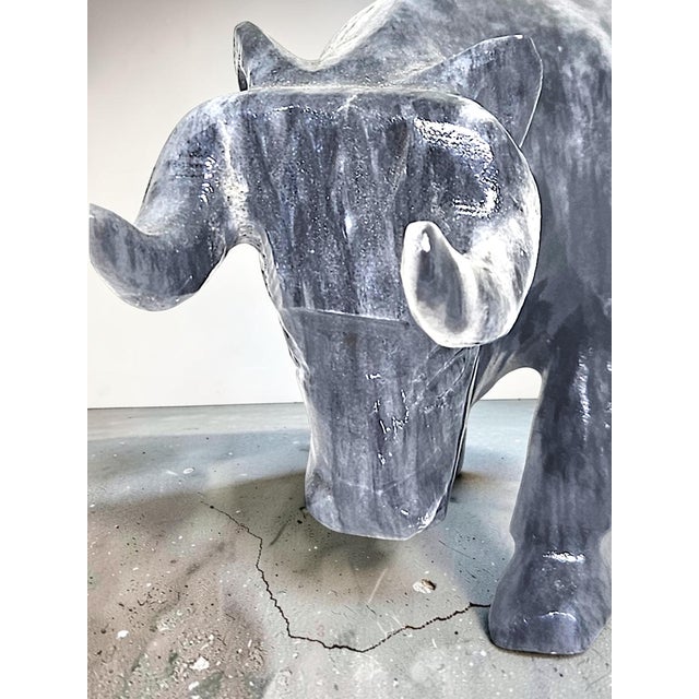Vintage Hand Carved Marble Bull Sculpture | Black & White Stone Bull Figurine | Ranch Western Decor | Onyx Animal Statue For Sale - Image 9 of 9
