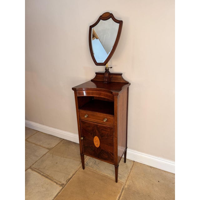 Wonderful antique Edwardian mahogany inlaid dressing stand by Flashman & Co, having a quality antique Edwardian dressing...