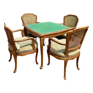 Vintage French Louis XV Revival 1930s Game Table With Four Armchairs - Set of 5 For Sale