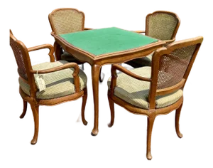 Vintage French Louis XV Revival 1930s Game Table With Four Armchairs - Set of 5