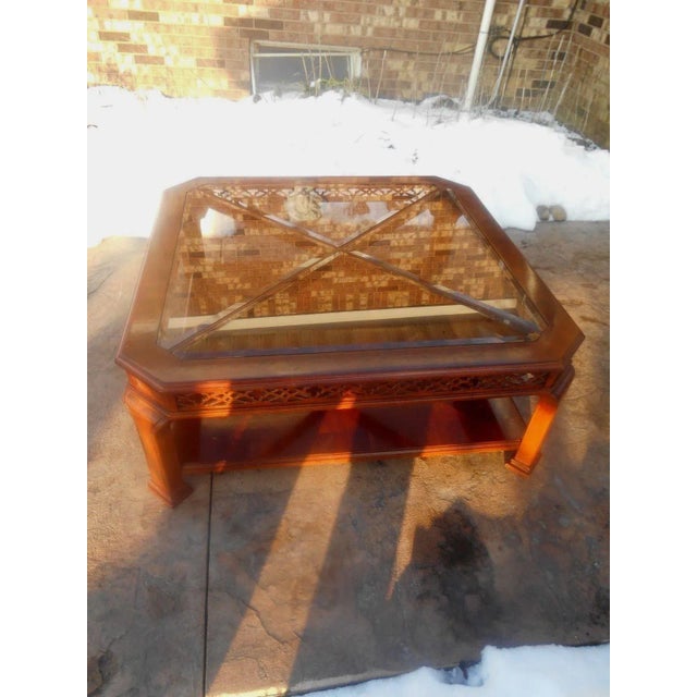 Mid-Century Modern Mid-Century Modern Mahogany & Beveled Smoke Glass Coffee Table For Sale - Image 3 of 10