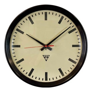 Industrial Brown Bakelite Factory Wall Clock from Pragotron, 1960s For Sale