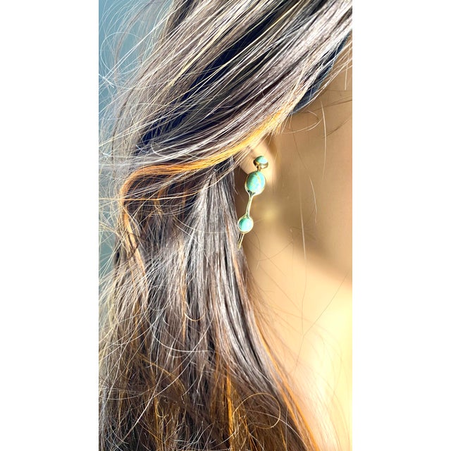 Metal Vintage Ippolita Trending 18k Gold Hoop Earrings Cabochon Turquoise - 2 Pieces For Sale - Image 7 of 12