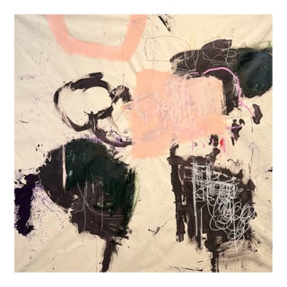 Contemporary Abstract Acrylics, Oil Sticks, Marker on Raw Canvas "Irregular Bunch of Flowers" by Manuela Karin Knaut For Sale