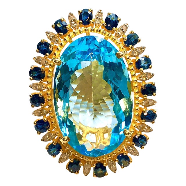 Bochic "Orient" Vintage Diamond, Blue Sapphire & Topaz Ring Set In 18K Gold & Silver For Sale
