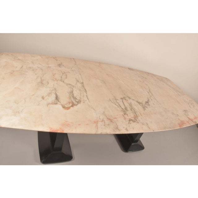 Splendid ebonized mahogany and pink marble dining table by Arredamenti Borsani Varedo (Italy, circa 1950), complete with...