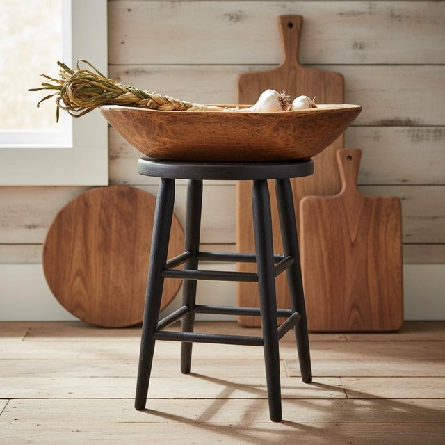 Early 20th Century Primitive Farmhouse Milking Stool Black Painted Wood Plant Stand-Rustic-Country For Sale - Image 10 of 11