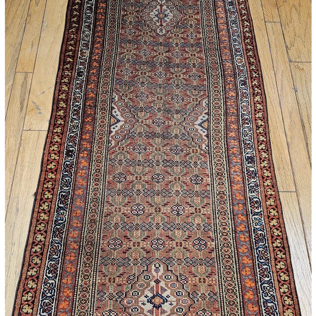 Brown Antique Persian Serab Camelhair Runner, Geometric Pattern, Wool, 1890s For Sale - Image 8 of 12