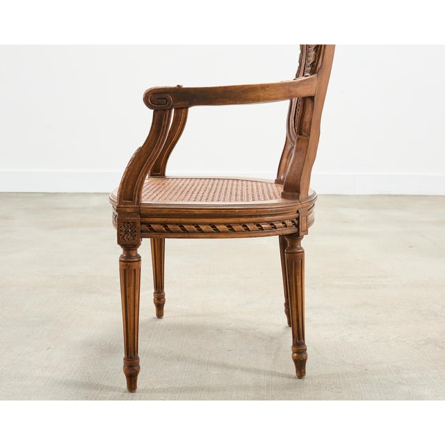 French Louis XVI Style Carved Walnut Cane Fauteuil Armchair For Sale - Image 13 of 18